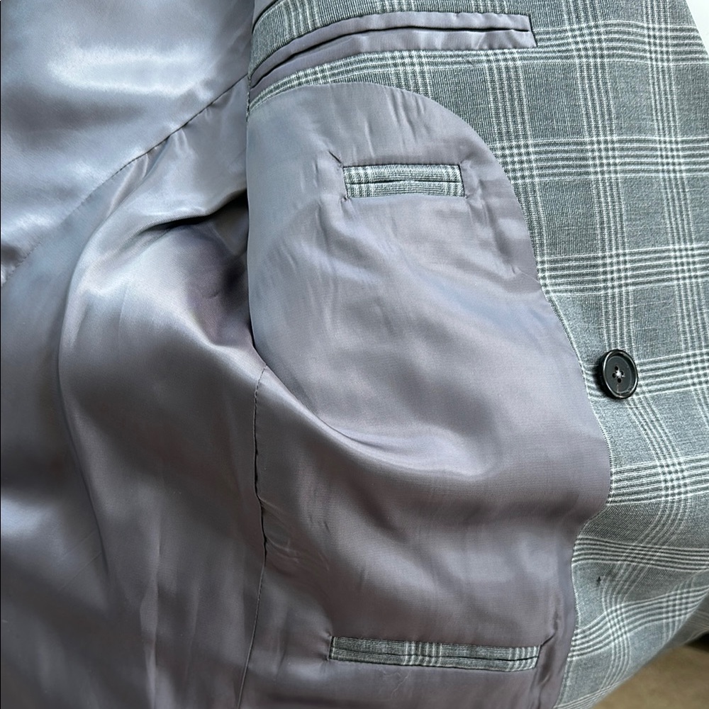 Checked Double-Breasted Gray Blazer - image 6